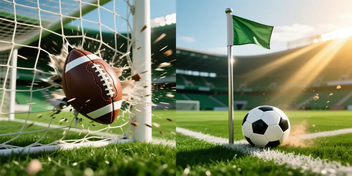Concepto dinámico de apuestas a goles y córners en LaLiga mostrando balón entrando en la red y banderín de córner