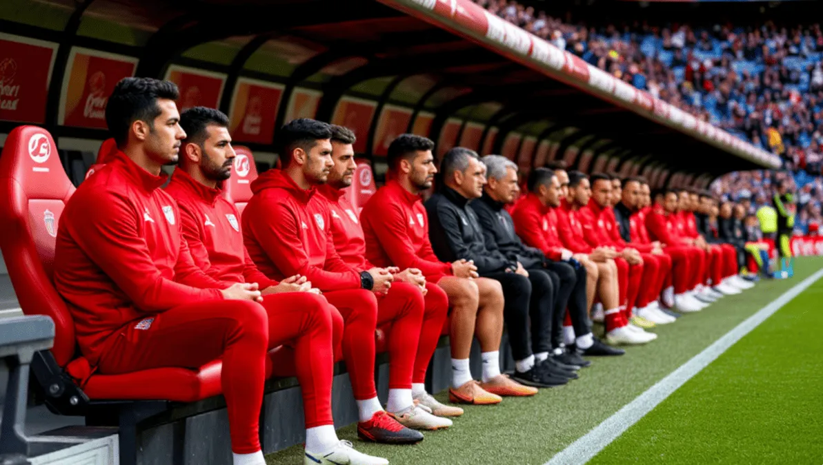 Banquillo del Rayo Vallecano con jugadores suplentes y cuerpo técnico