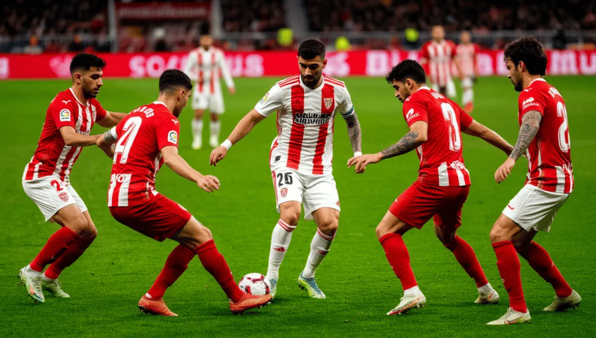 Jugadores del Rayo Vallecano defendiendo en bloque durante el derbi contra el Atl&eacute;tico