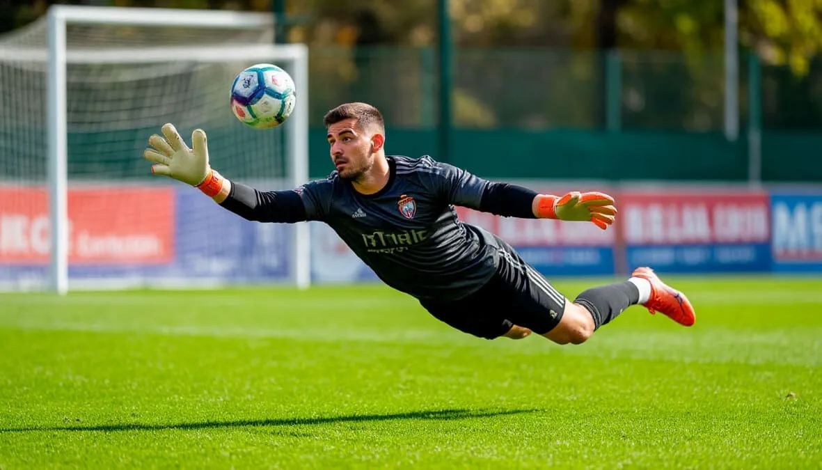 Portero del Rayo Vallecano atrapando el balón durante un partido
