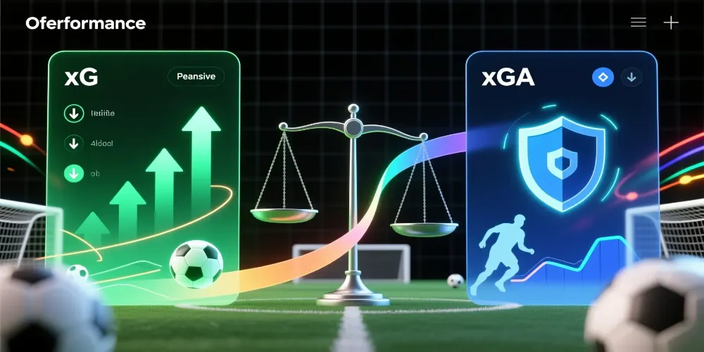 Comparaci&oacute;n visual del diferencial entre xG ofensivo y xGA defensivo mostrando el balance entre ataque y defensa en estad&iacute;sticas de f&uacute;tbol