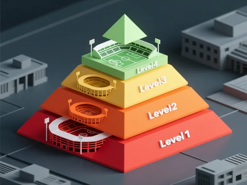 Diagrama piramidal de clasificación de estadios de LaLiga según nivel de dificultad para visitantes y estrategias de apuesta