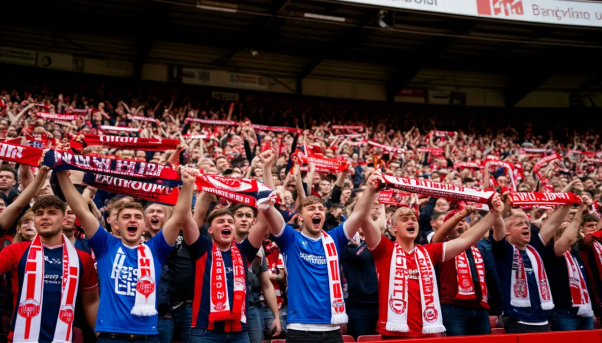 Aficionados del Rayo Vallecano animando en las gradas de Vallecas