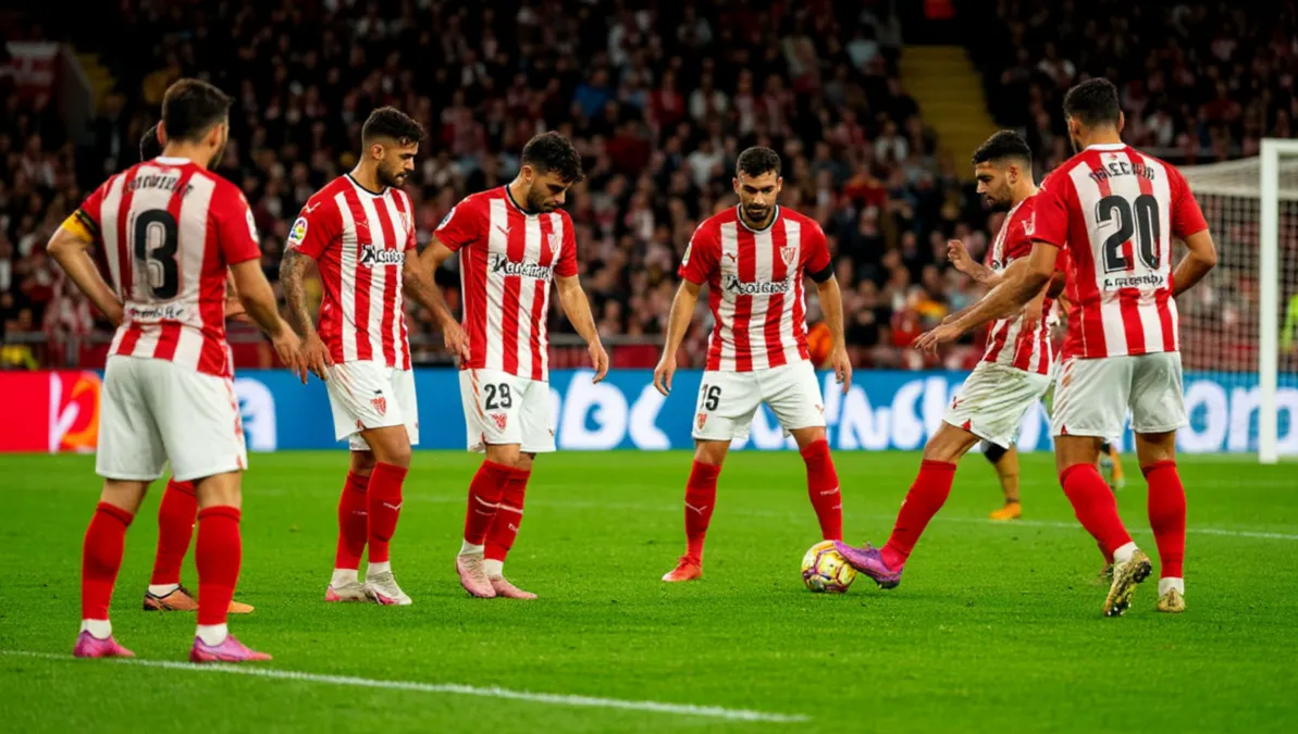 Jugada de córner del Rayo Vallecano con jugadores posicionados en el área
