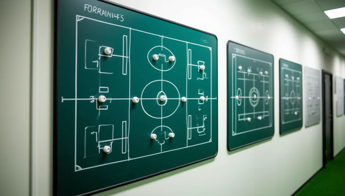 Pizarra táctica de fútbol mostrando diferentes formaciones de juego