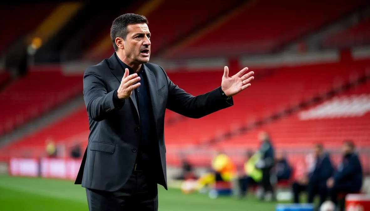Íñigo Pérez dando instrucciones desde la banda durante un partido del Rayo Vallecano