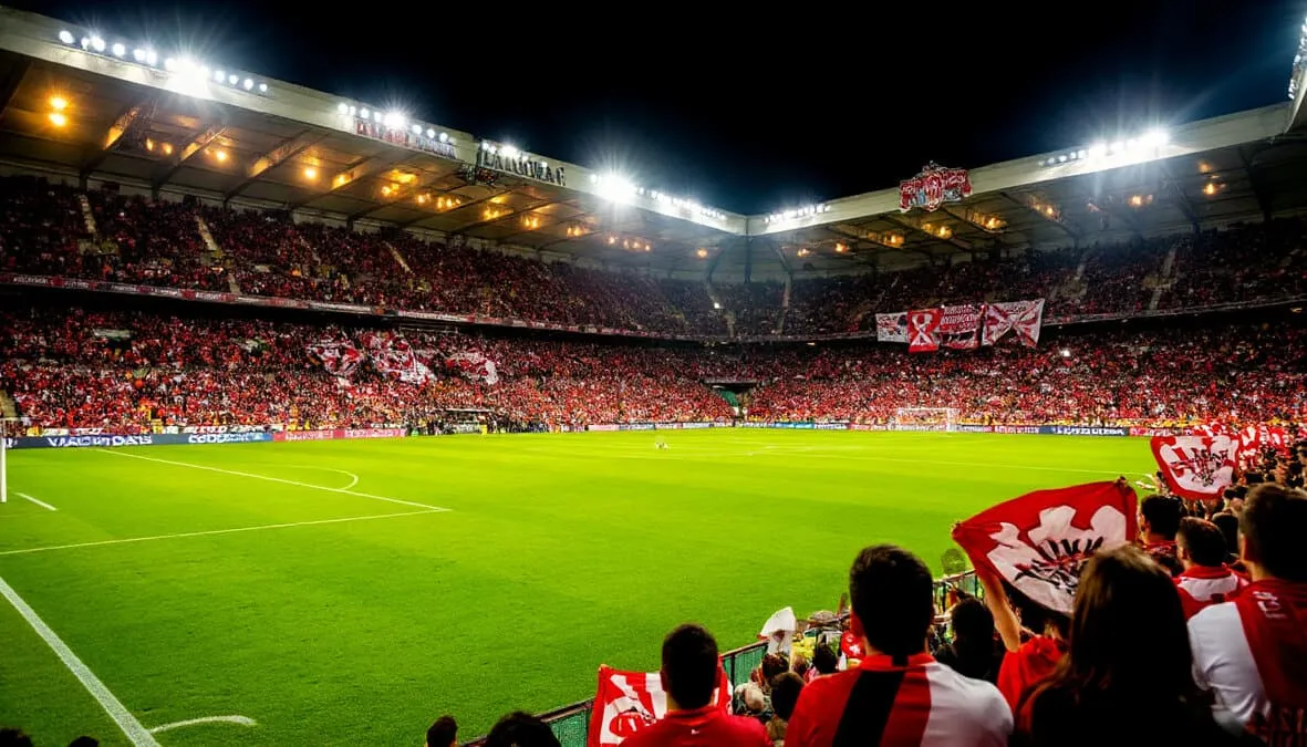 Estadio de Vallecas durante un partido nocturno del Rayo Vallecano