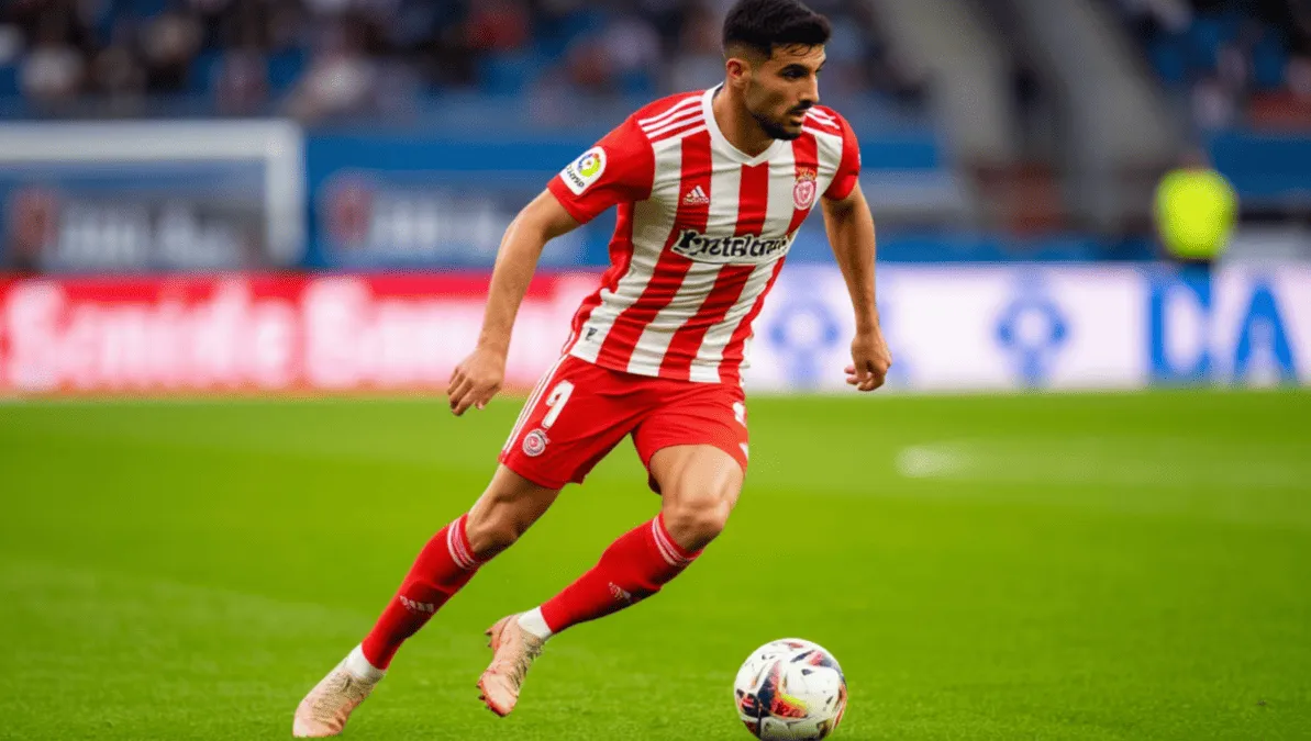 Extremo del Rayo Vallecano en carrera con el balón durante un partido