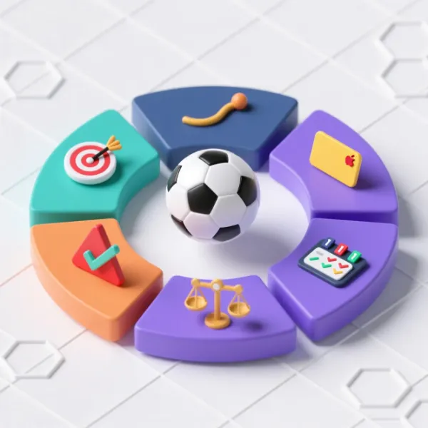 Diagrama circular mostrando los diferentes tipos de mercados de apuestas en fútbol: goleador, córners, tarjetas, handicaps y doble oportunidad