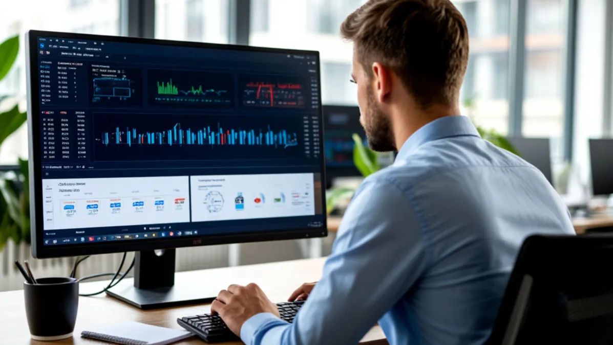 Analista de fútbol trabajando con estadísticas en un ordenador