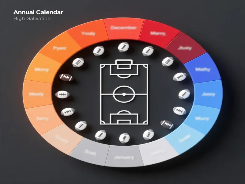 Calendario circular anual mostrando patrones estacionales de goles en fútbol con colores cálidos para meses de muchos goles y fríos para pocos