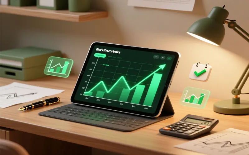 Sistema de registro de apuestas profesional con cuaderno, calculadora y gr&aacute;ficos de rendimiento para seguimiento detallado del bankroll