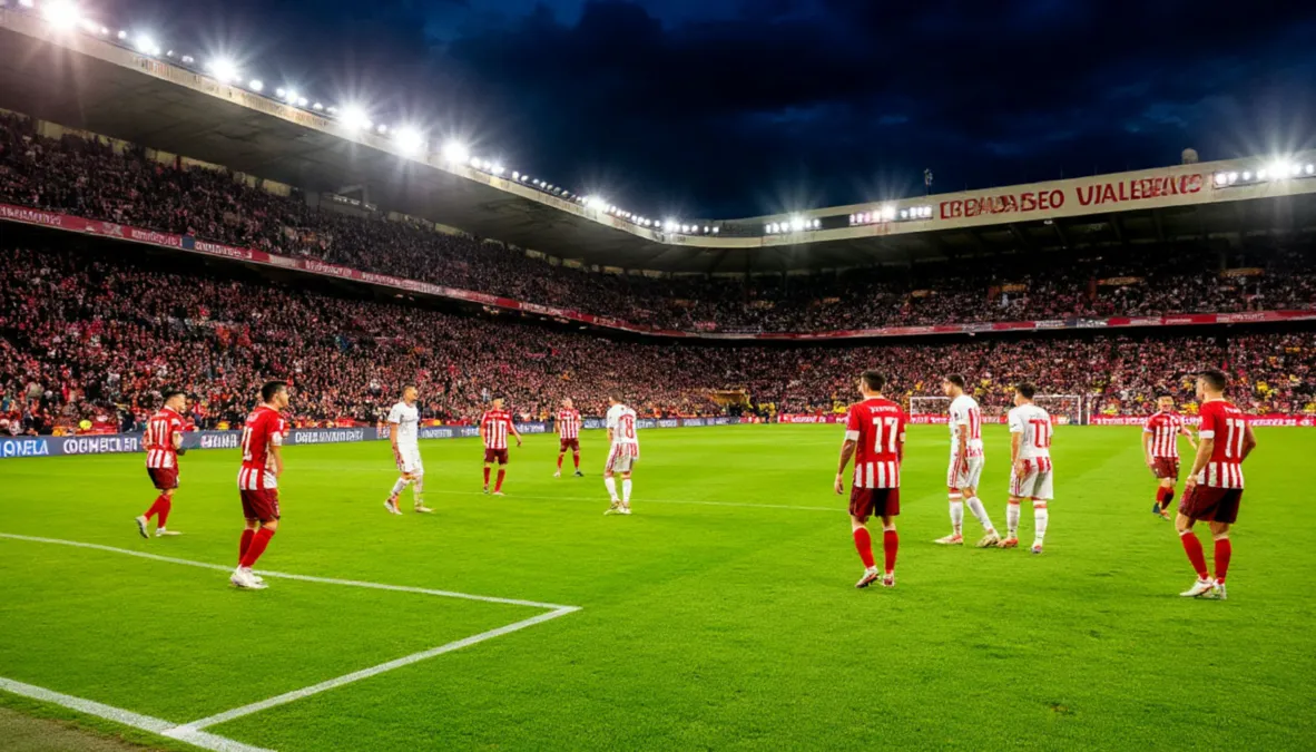 Vista del campo durante la fase central de un partido del Rayo Vallecano